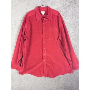 LL Bean Corduroy Shirt Mens 2XL Red Solid Camp Ranch Button‎ Down Cotton